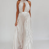 Monarch Pleated Satin Maxi Dress Champagne