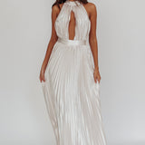 Monarch Pleated Satin Maxi Dress Champagne