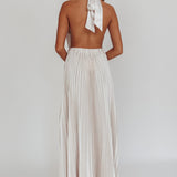 Monarch Pleated Satin Maxi Dress Champagne
