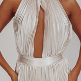 Monarch Pleated Satin Maxi Dress Champagne