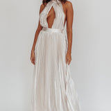 Monarch Pleated Satin Maxi Dress Champagne