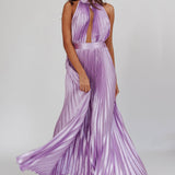 Monarch Pleated Satin Maxi Dress Lavender