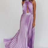 Monarch Pleated Satin Maxi Dress Lavender