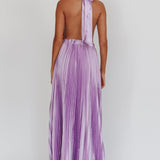 Monarch Pleated Satin Maxi Dress Lavender