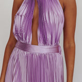 Monarch Pleated Satin Maxi Dress Lavender