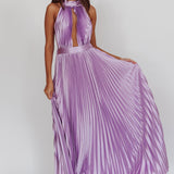 Monarch Pleated Satin Maxi Dress Lavender