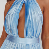 Monarch Pleated Satin Maxi Dress Light Blue