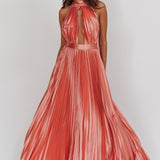 Monarch Pleated Satin Maxi Dress Rose