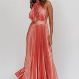 Monarch Pleated Satin Maxi Dress Rose