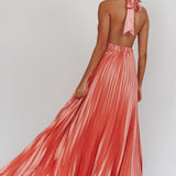 Monarch Pleated Satin Maxi Dress Rose