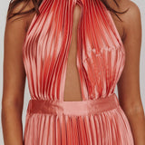 Monarch Pleated Satin Maxi Dress Rose