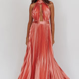 Monarch Pleated Satin Maxi Dress Rose