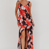 Joyride Floral Ruffle Maxi Dress Black/Red
