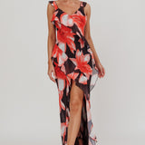 Joyride Floral Ruffle Maxi Dress Black/Red
