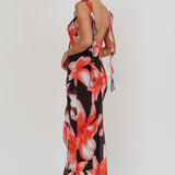 Joyride Floral Ruffle Maxi Dress Black/Red