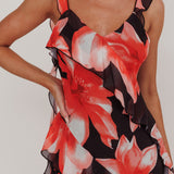 Joyride Floral Ruffle Maxi Dress Black/Red