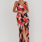 Joyride Floral Ruffle Maxi Dress Black/Red