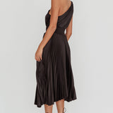 Calissa One Shoulder Pleated Midi Dress Black