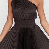 Calissa One Shoulder Pleated Midi Dress Black