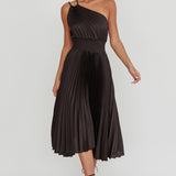 Calissa One Shoulder Pleated Midi Dress Black