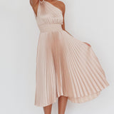 Calissa One Shoulder Pleated Midi Dress Champagne