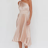 Calissa One Shoulder Pleated Midi Dress Champagne