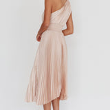 Calissa One Shoulder Pleated Midi Dress Champagne