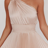 Calissa One Shoulder Pleated Midi Dress Champagne