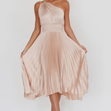 Calissa One Shoulder Pleated Midi Dress Champagne