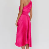 Calissa One Shoulder Pleated Midi Dress Magenta