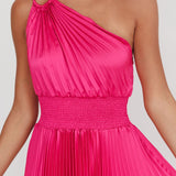 Calissa One Shoulder Pleated Midi Dress Magenta