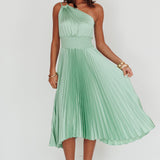 Calissa One Shoulder Pleated Midi Dress Sage