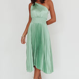 Calissa One Shoulder Pleated Midi Dress Sage