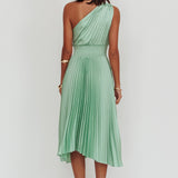 Calissa One Shoulder Pleated Midi Dress Sage