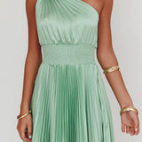 Calissa One Shoulder Pleated Midi Dress Sage