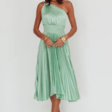 Calissa One Shoulder Pleated Midi Dress Sage