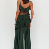 Amaretto Lace Waist Ruffle Maxi Dress Hunter Green
