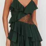 Amaretto Lace Waist Ruffle Maxi Dress Hunter Green