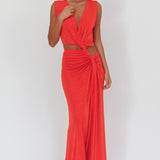 Mimosa Twist Waist Maxi Dress Coral