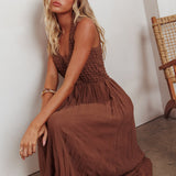 Mirella Smocked Bodice Maxi Dress Mocha