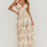 Roselle Backless Ruffle Maxi Dress Floral Multi