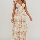 Roselle Backless Ruffle Maxi Dress Floral Multi