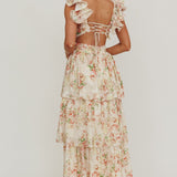 Roselle Backless Ruffle Maxi Dress Floral Multi