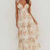 Roselle Backless Ruffle Maxi Dress Floral Multi