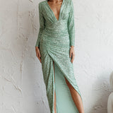 Adele Long Sleeve Sequin Maxi Dress Mint