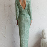 Adele Long Sleeve Sequin Maxi Dress Mint