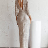 Adele Long Sleeve Sequin Maxi Dress Nude