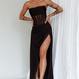 Aysha Strapless Split Maxi Dress Black