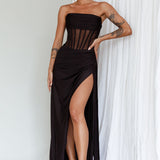 Aysha Strapless Split Maxi Dress Black