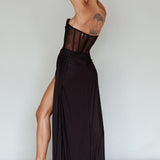 Aysha Strapless Split Maxi Dress Black